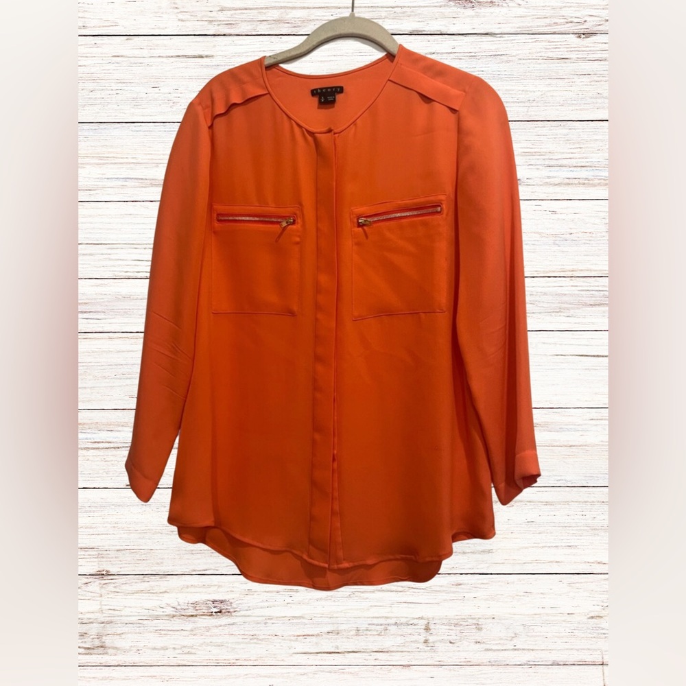 Theory salmon colored blouse with zippers